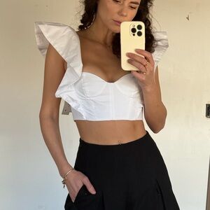 Size S / NWT / ZARA White Ruffle Sleeve Crop Top Bustier